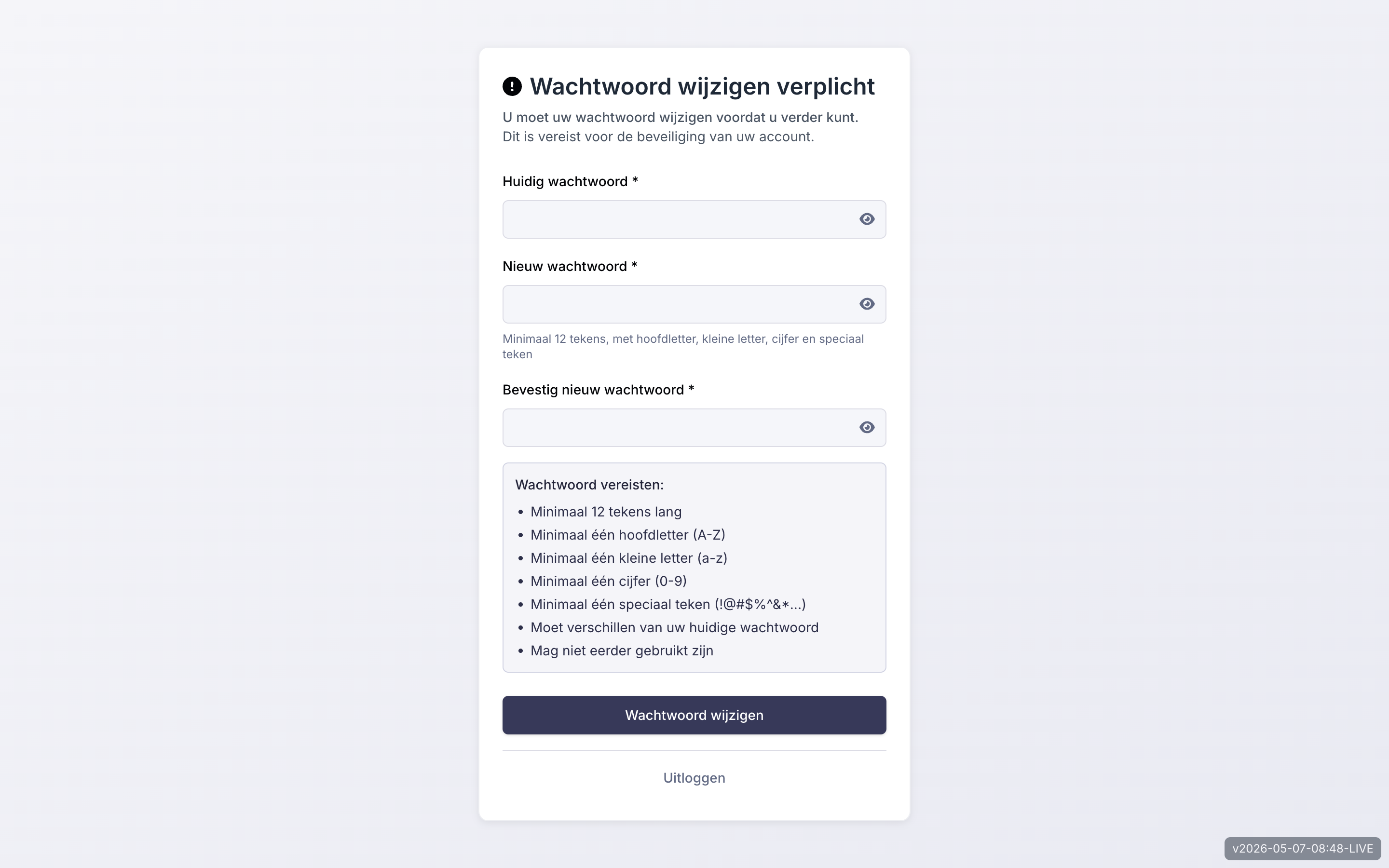 Verplicht wachtwoord wijzigen op eerste login